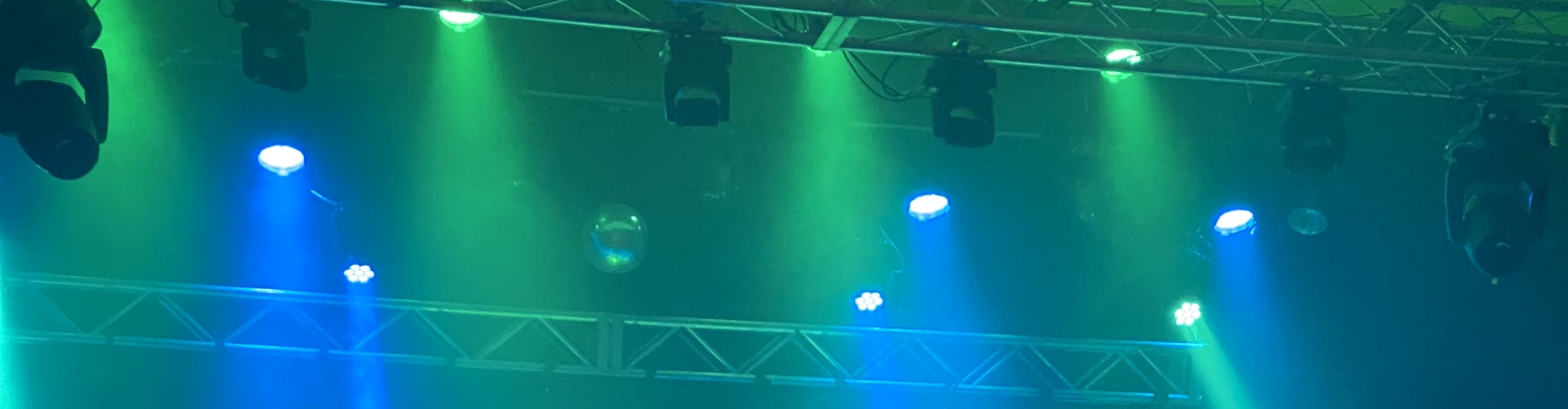 blue and green theater stage lights South Bend