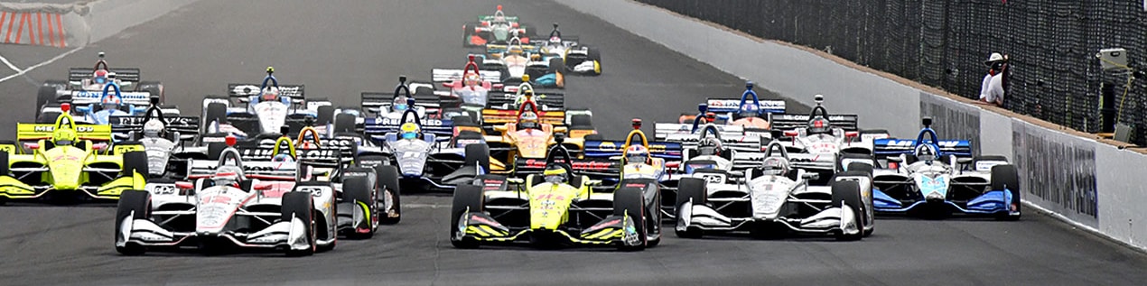 indy cars racing to through the start line South Bend